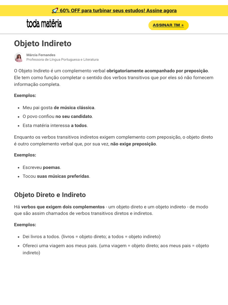 4.5. Objeto Indireto - Toda Matéria | PDF | Objeto (gramática) | Gramática