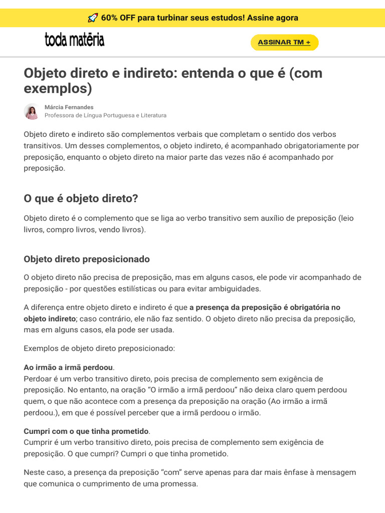 Objetos Direto e Indireto: Definições e Exemplos | PDF | Objeto ...