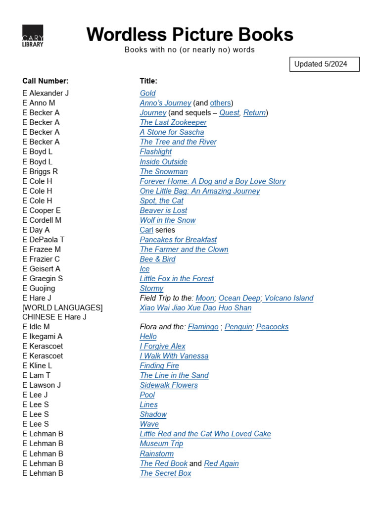 Free Wordless Picture Books List | PDF