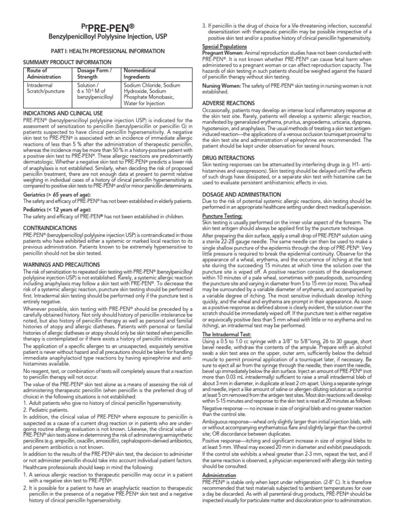 Pre-Pen Insert 17074a16490 | PDF | Allergy | Penicillin