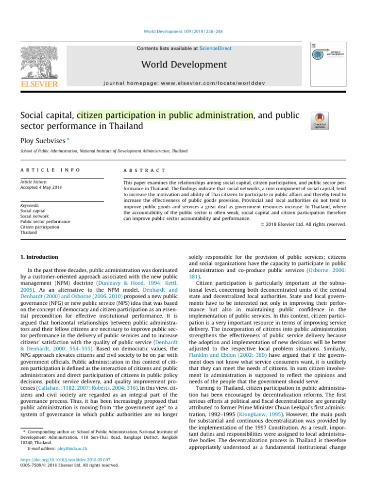 Citizen Participation In Public Administration Pdf Social Capital