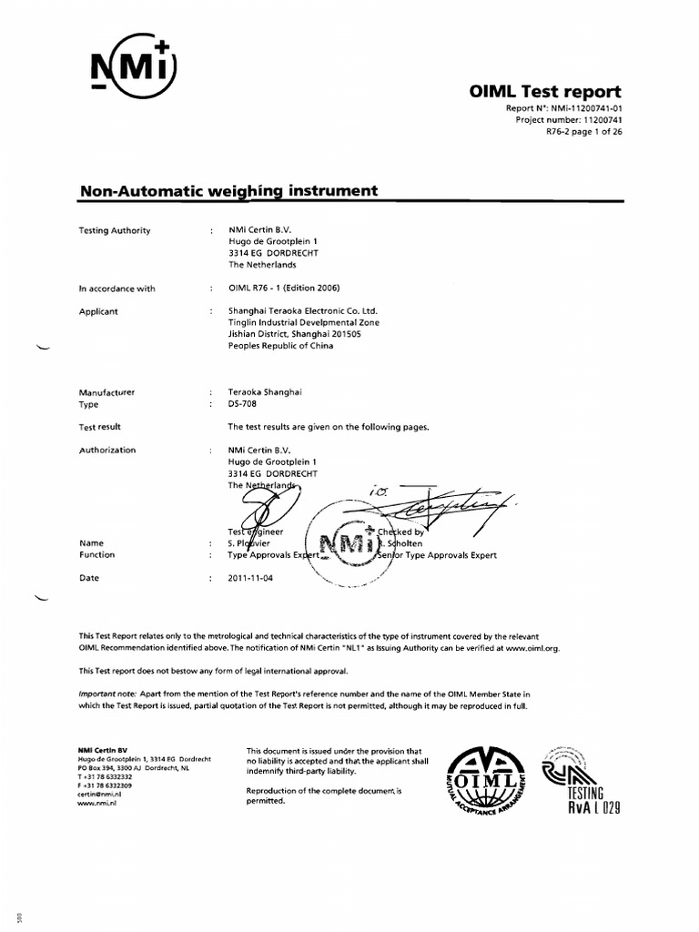 DS-708 OIML Test Report | PDF