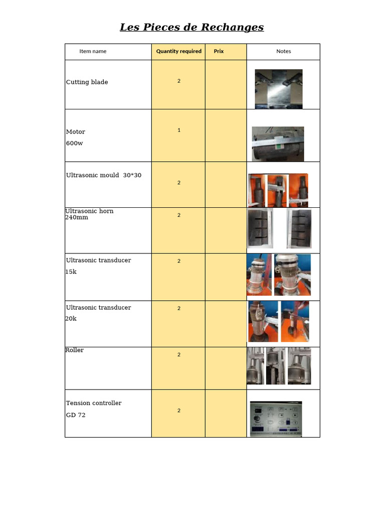 Liste de Pièces de Rechange | PDF