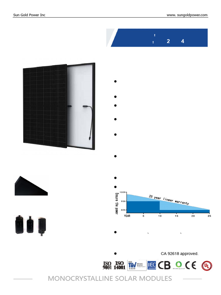 Sun Gold Power Inc Solar Modules | PDF | Solar Panel | Electricity