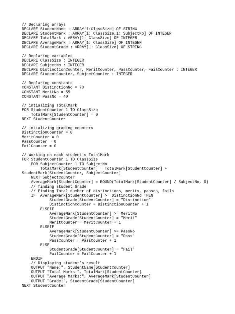Student Grading System in Pseudocode | PDF
