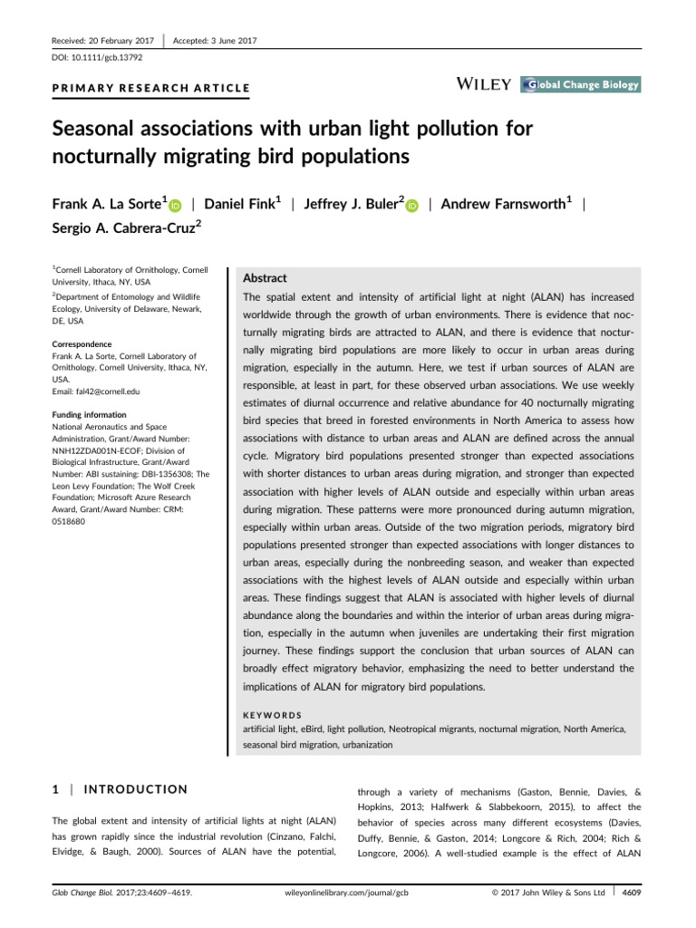 Seasonal Associations With Urban Light Pollution For Nocturnally ...
