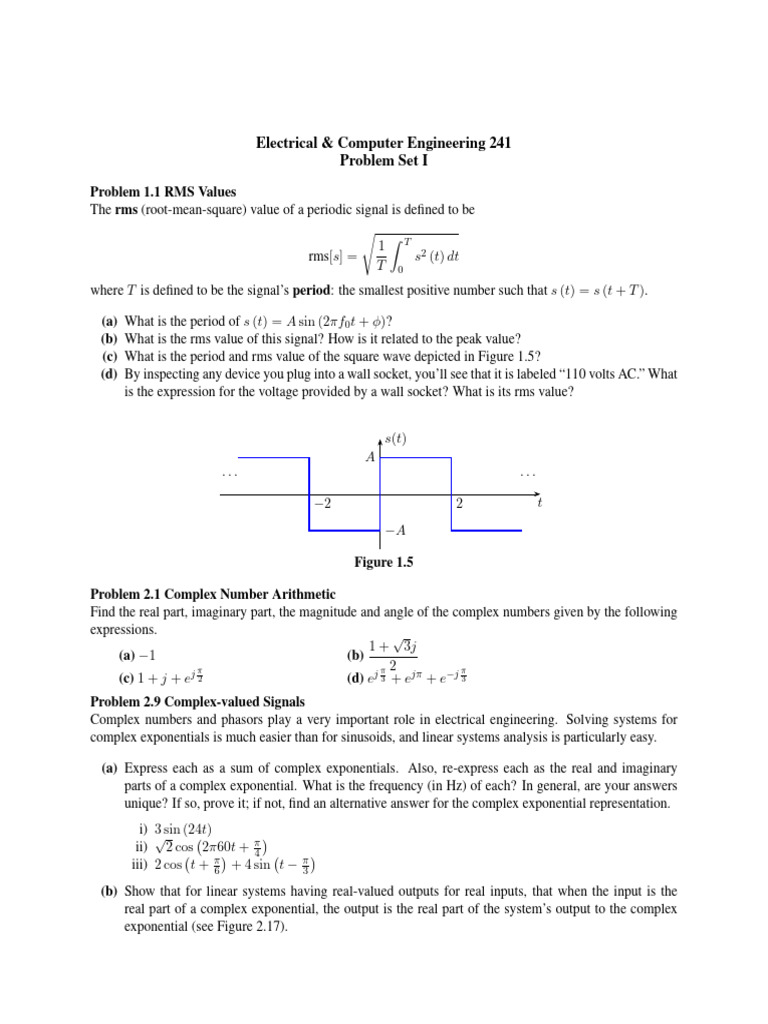 Electrical & Computer Engineering 241 Problem Set I: Problem 1.1 RMS ...