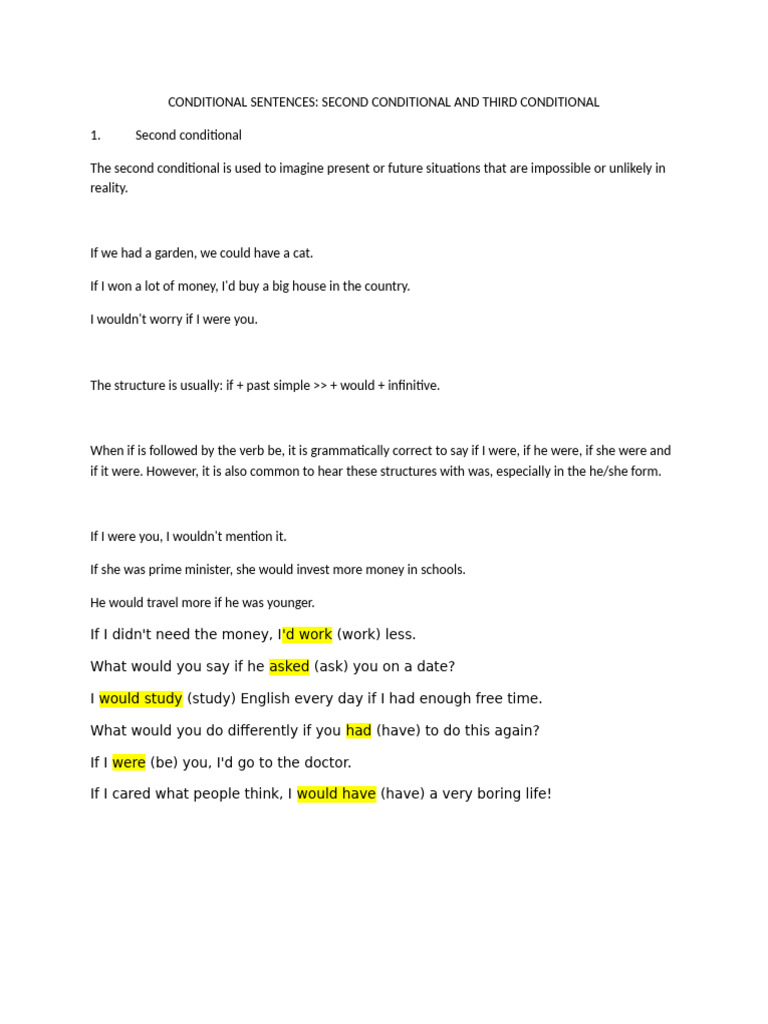 Understanding Second and Third Conditionals | PDF