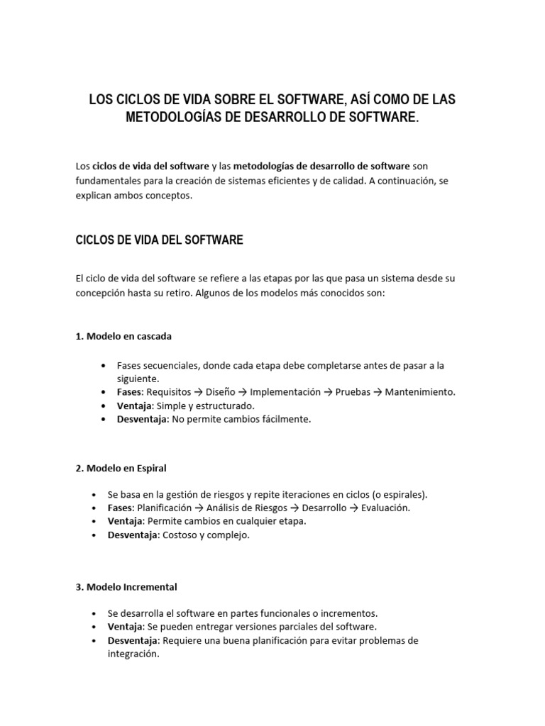 Los Ciclos de Vida Del Software | PDF | Software | Desarrollo de software
