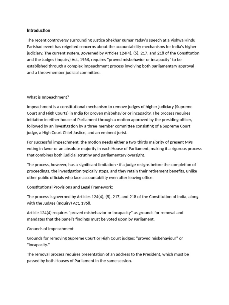 The Impeachment of Judges in India Is A Significant Aspect of ...