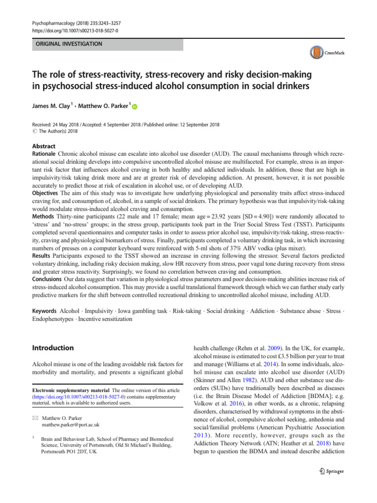 Stress and Alcohol Consumption Study | PDF | Substance Abuse | Alcoholism
