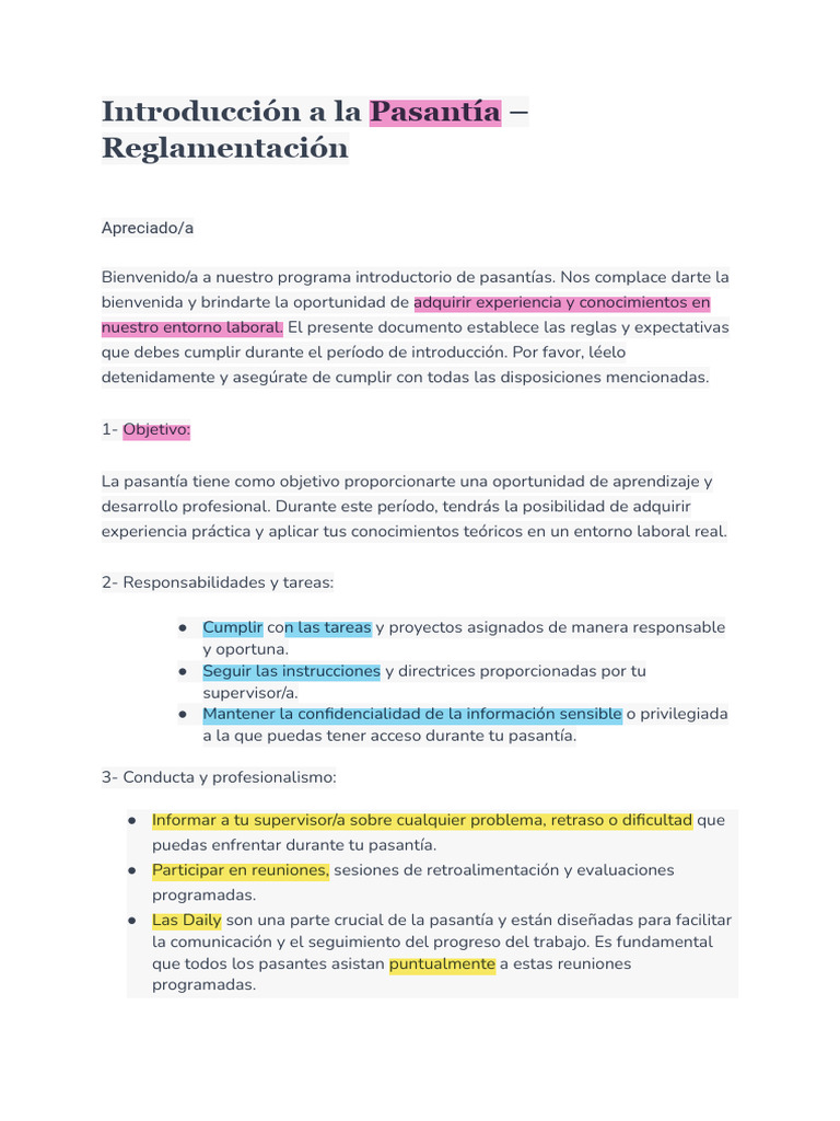 Reglamento de Pasantía: Normas y Objetivos | PDF