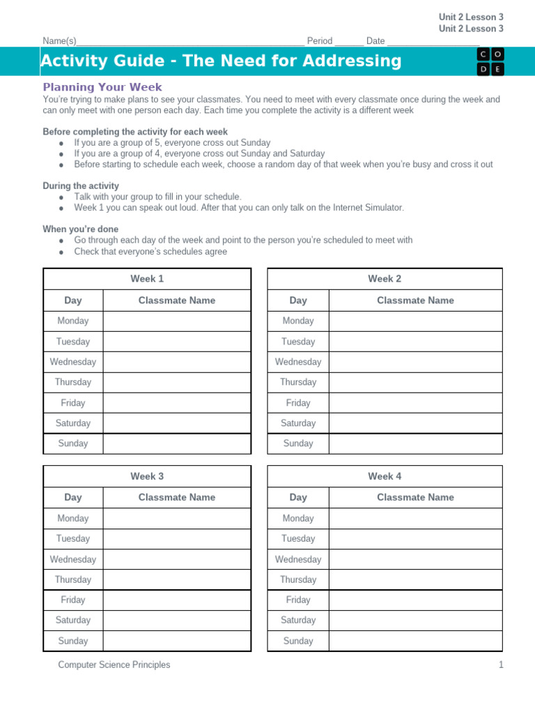 Activity+Guide+-+The+Need+for+Addressing+-+Unit+2+Lesson+3 | PDF