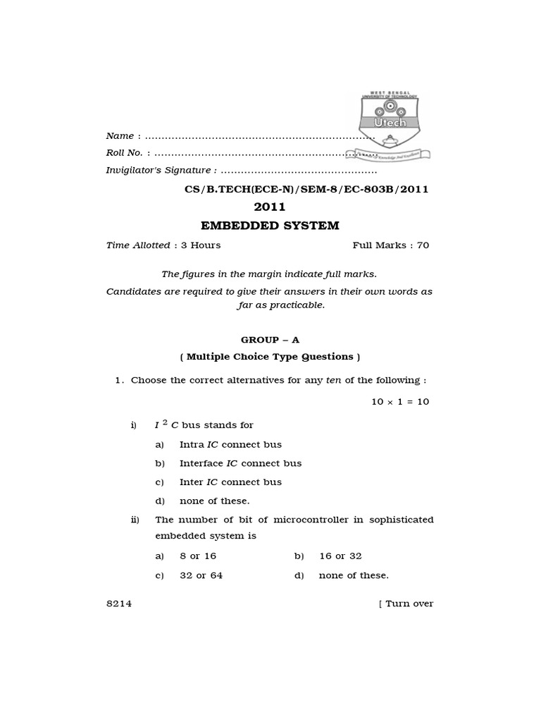 Btech Ece 8 Sem Embedded System 2011 | PDF | Cpu Cache | Digital Signal ...