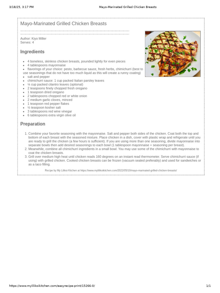 Mayo-Marinated Grilled Chicken Breasts | PDF