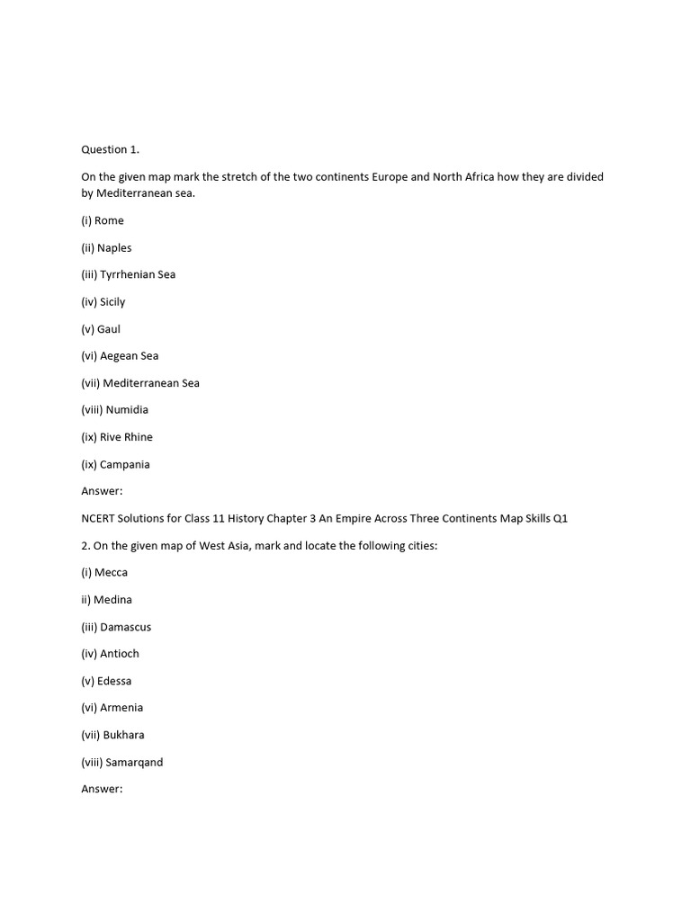 Class 11 History Map Work Guide | PDF