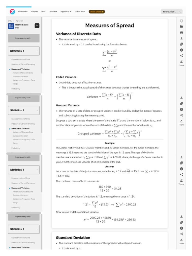9709 Statistics 1 Measure of Variation 2025 | PDF