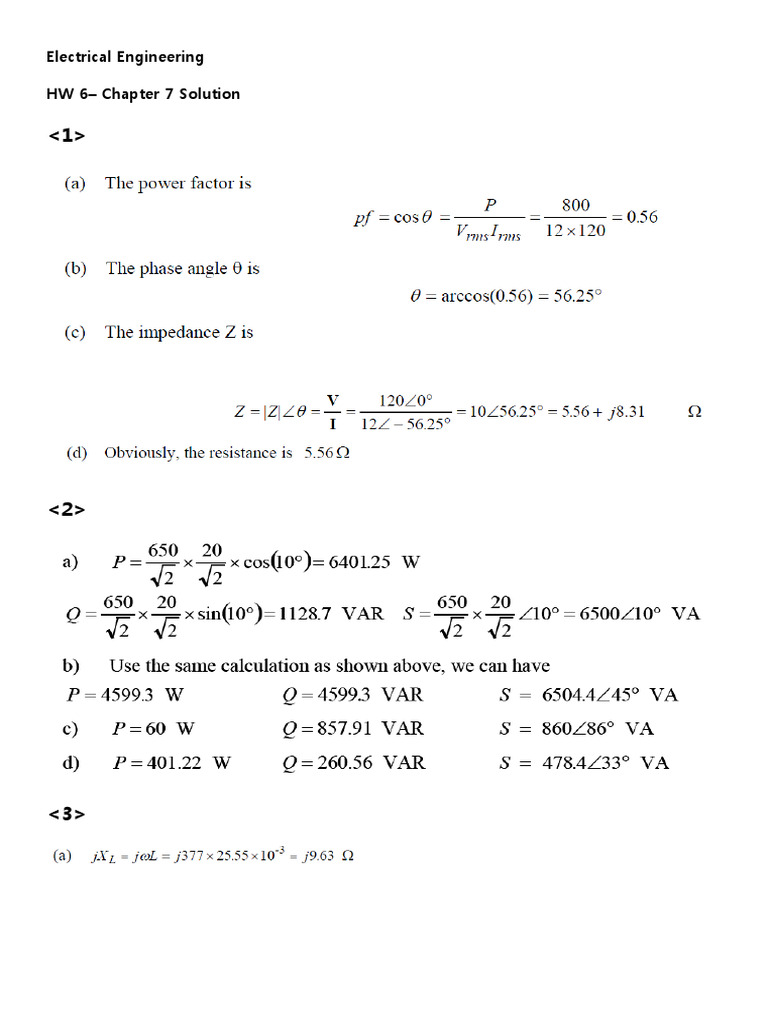 Electrical Engineering HW 6 Solutions | PDF
