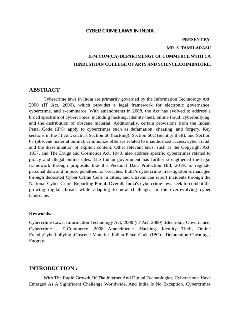 Cyber Crime Laws in India Explained | PDF | Cybercrime | Identity Theft