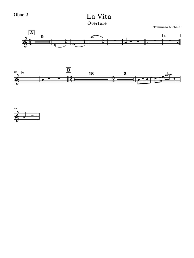 Oboe 2 La Vita Overture Sheet Music | PDF