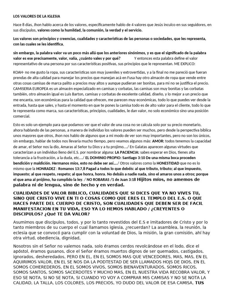 Valores Fundamentales de la Iglesia Cristiana | PDF | Amor | Cristo ...