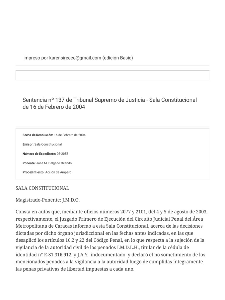 Sentencia Nº 137 de Tribunal Supremo de Justicia - Sala Constitucional