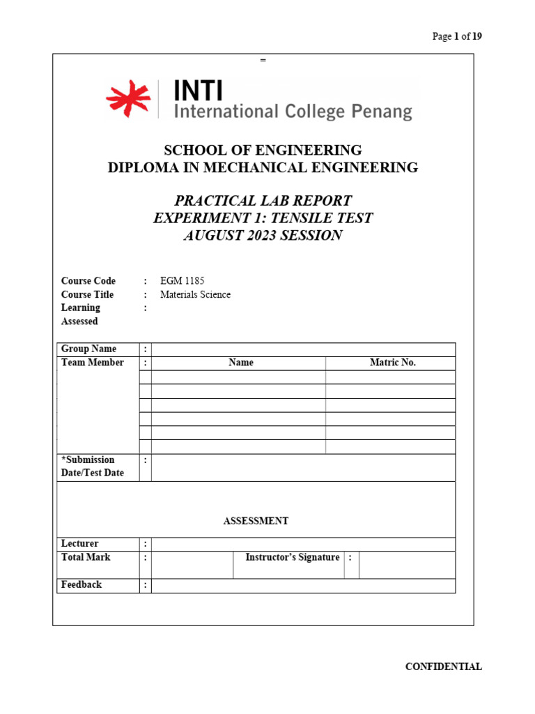 Tensile Test Lab Report for Materials | PDF | Deformation (Engineering ...