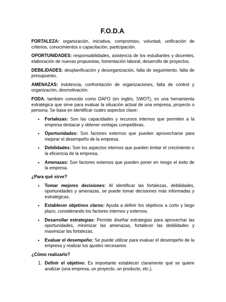 Análisis FODA: Estrategias y Aplicaciones | PDF | Análisis FODA | Business