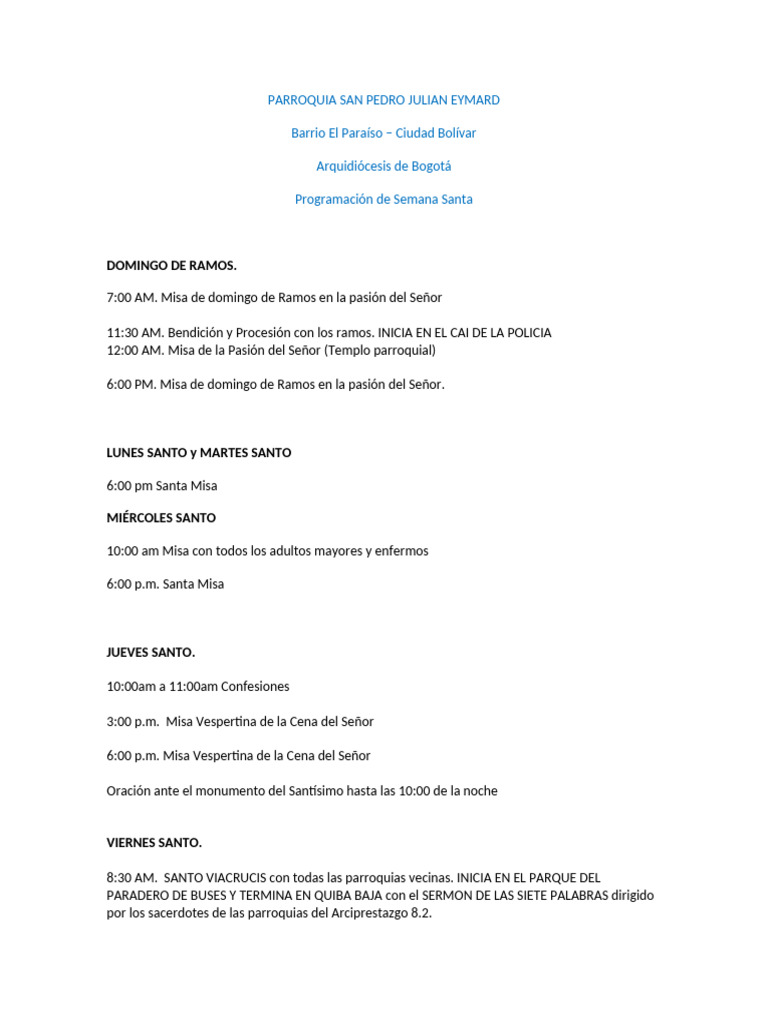 Programa de Semana Santa San Pedro Julián | PDF