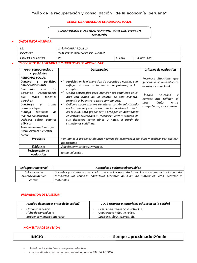 Normas para la convivencia armoniosa | PDF | Aprendizaje | Salón de clases