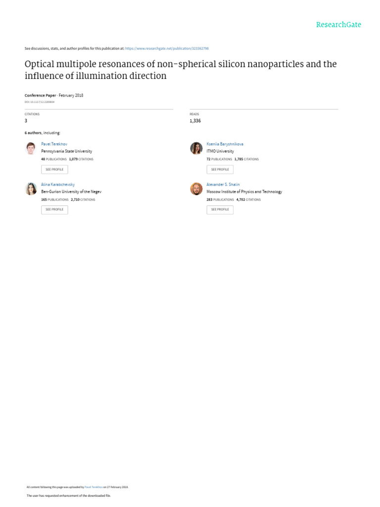 Optical Resonances in Silicon Nanoparticles | PDF | Scattering ...