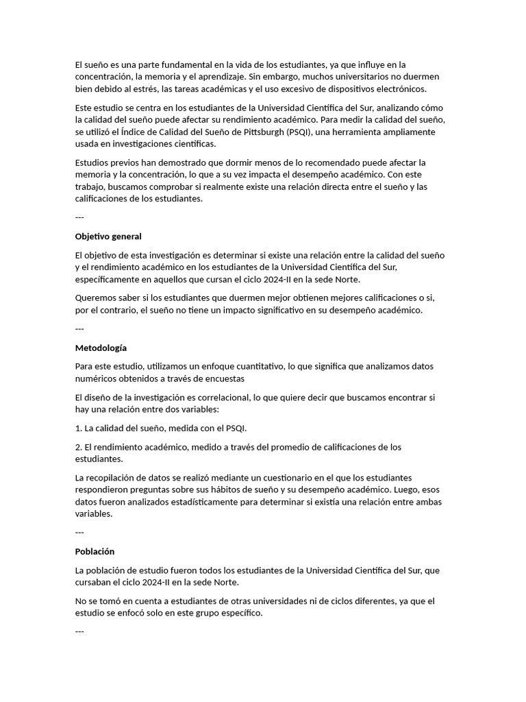 Sueño y rendimiento académico en UCSUR | PDF | Dormir | Cuestionario