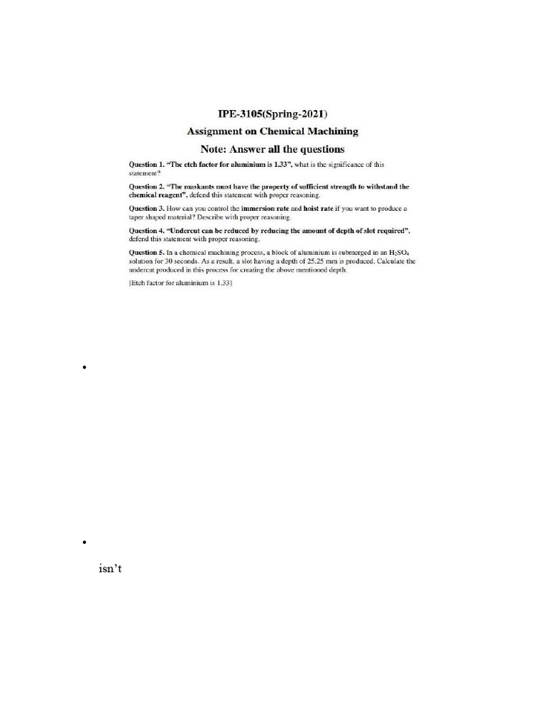 Chemical Machining Assignment | PDF | Machining | Mechanical Engineering