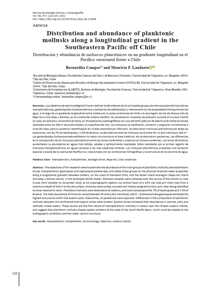 Planktonic Mollusks in Southeast Pacific | PDF | Plankton | Systems Ecology