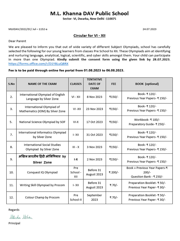 Circular No. 1152 - Olympiad Circular - VI To XII-1 | PDF