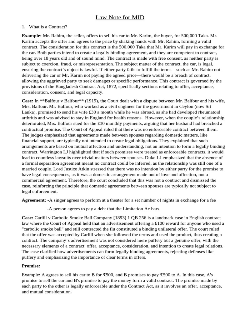 Law Note For MID | PDF | Offer And Acceptance | Justice