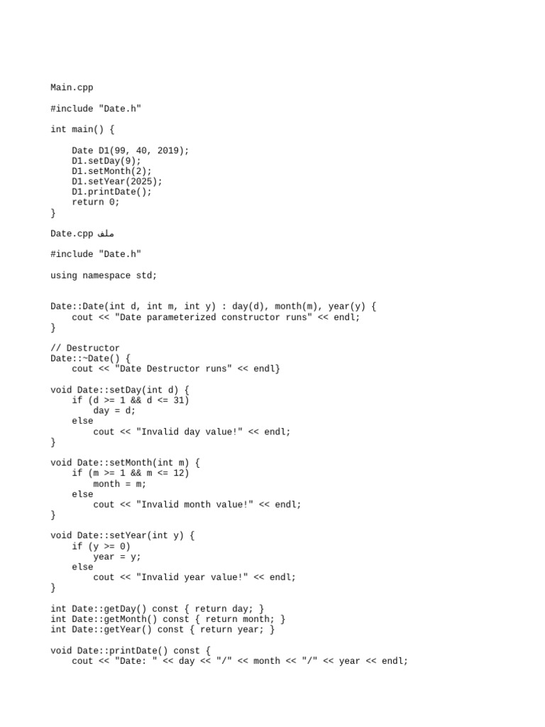 C++ Date Class Implementation | PDF