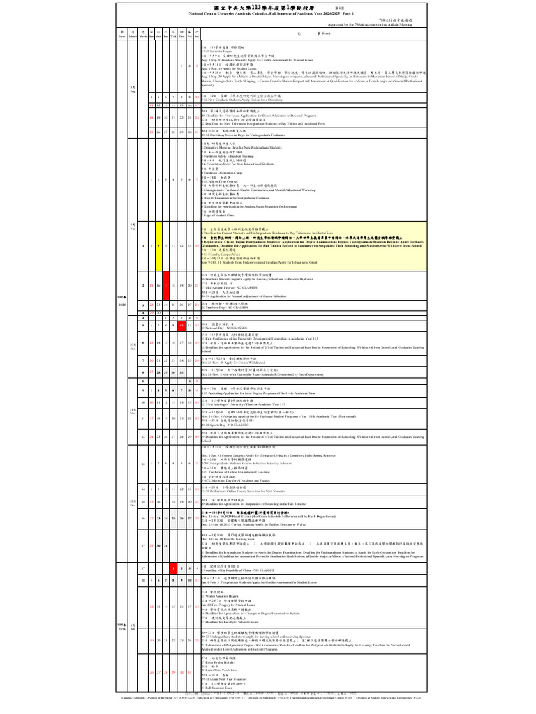 National Central University Academic Calendar 2024/2025 | PDF