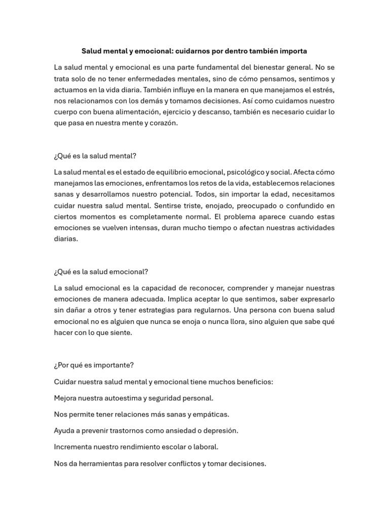 Cuidado de la Salud Mental y Emocional | PDF | Las emociones | Salud mental