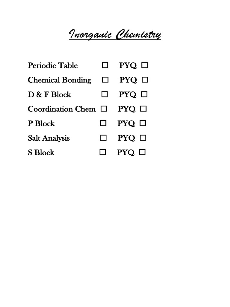 Inorganic Chemistry Overall Planner | PDF