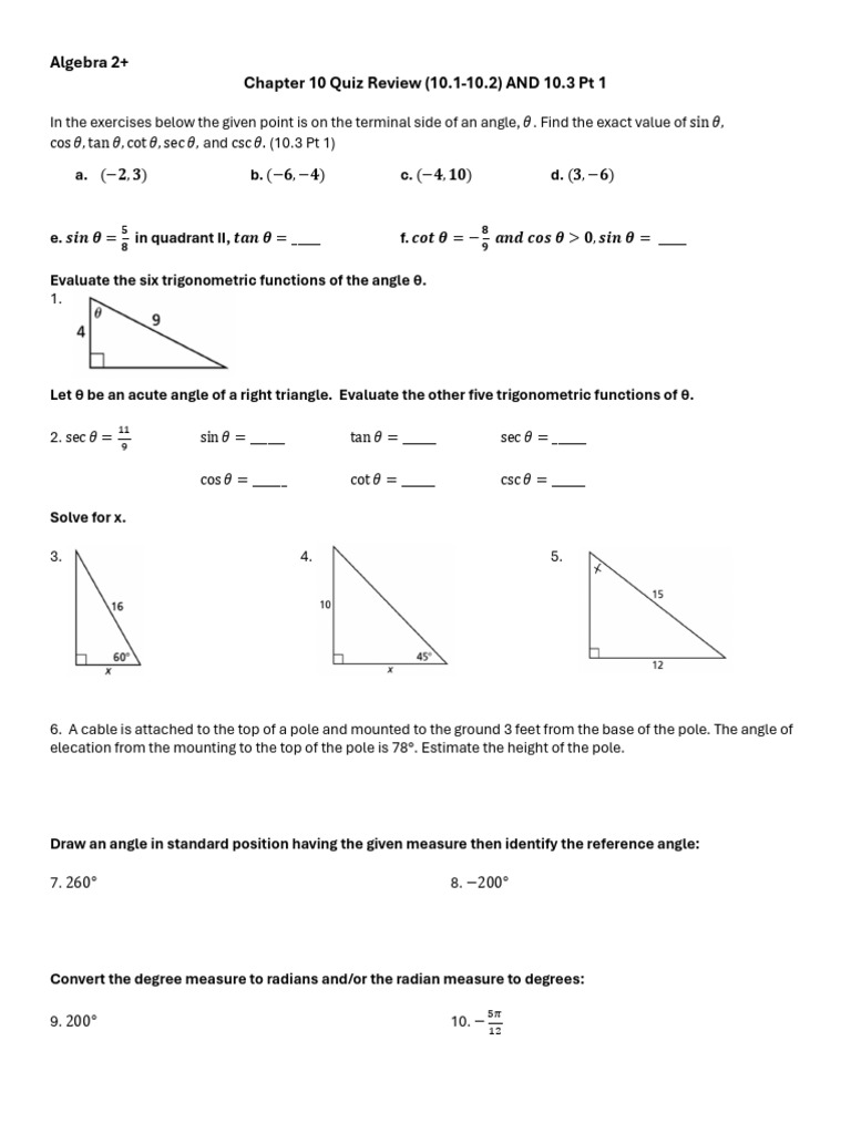 Quiz Review HW (10.1-10.2) and 10.3 PT 1 | PDF