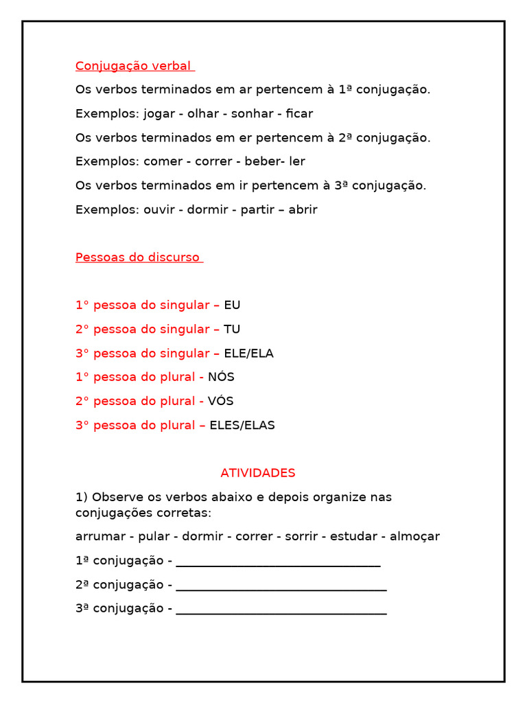 Conjugação Verbal para o 4º Ano | PDF