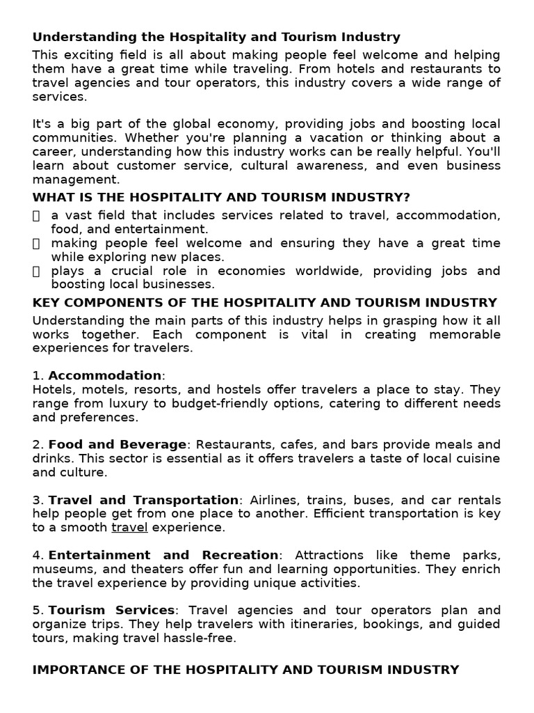 Understanding The Hospitality and Tourism Industry | PDF | Tourism ...