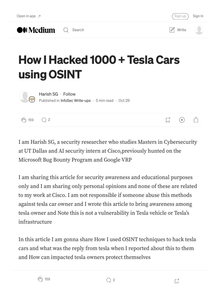 Hacking 1000 Tesla Cars with OSINT | PDF | Authentication | Cyberspace