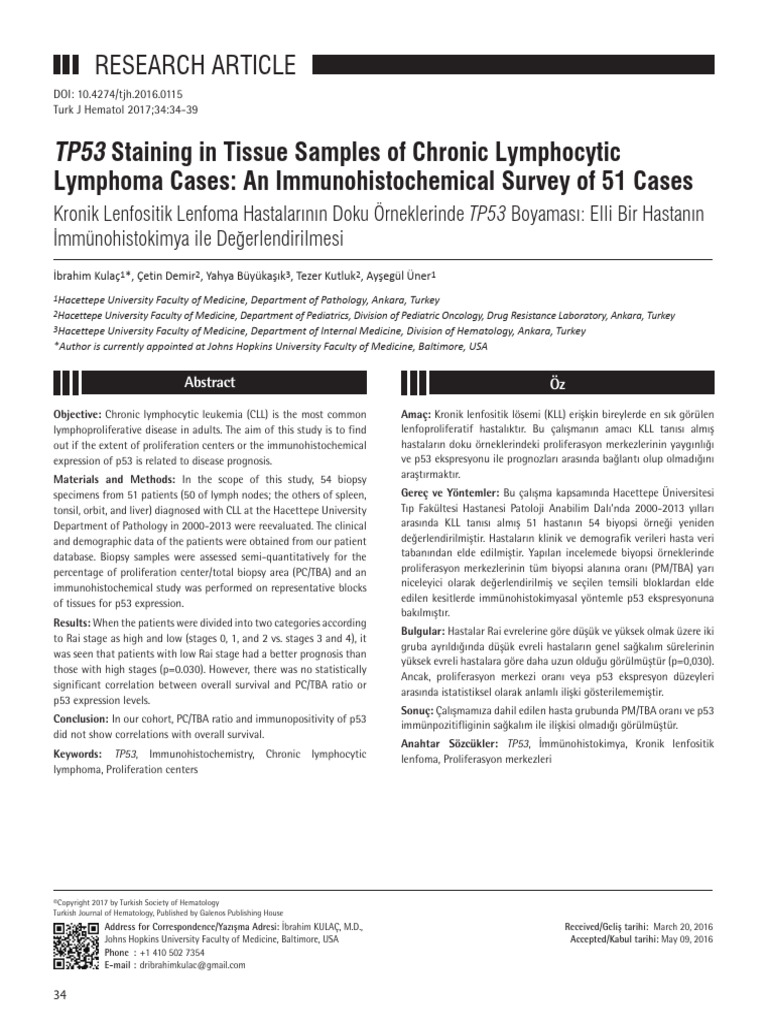 TP53 Staining in Tissue Samples of Chronic Lymphoc | PDF | Clinical ...