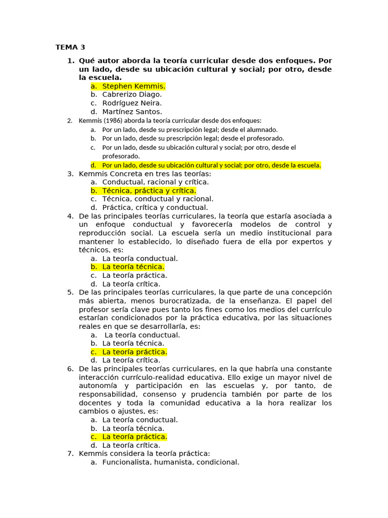 Test Tema 3 46409 | PDF | Plan de estudios | Evaluación