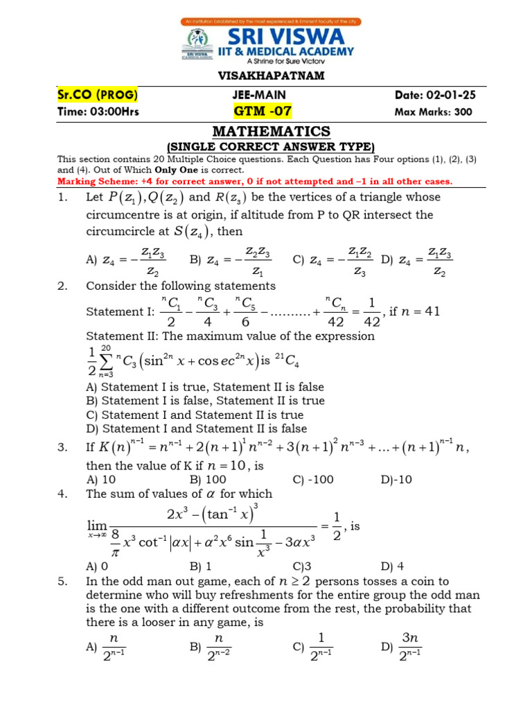JEE-MAIN Mathematics Exam Paper 2025 | PDF