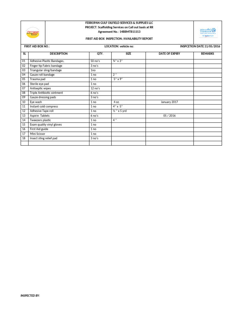 FIRST AID BOX Vehicle No-77383 | PDF