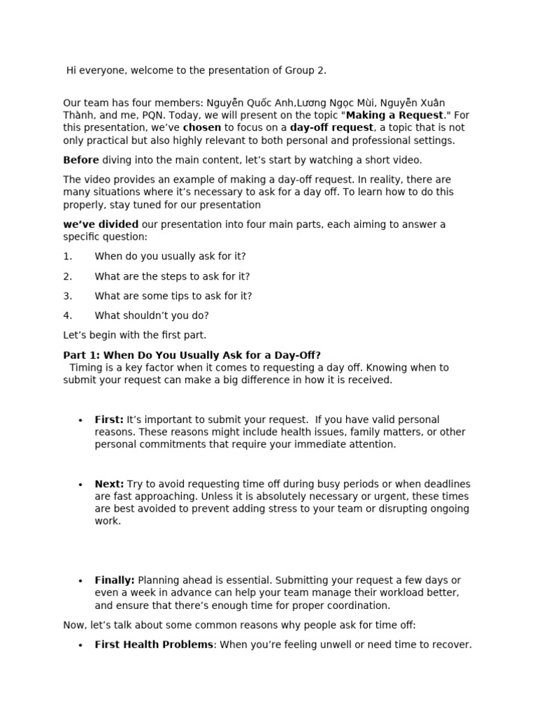 How to Request a Day Off Effectively | PDF