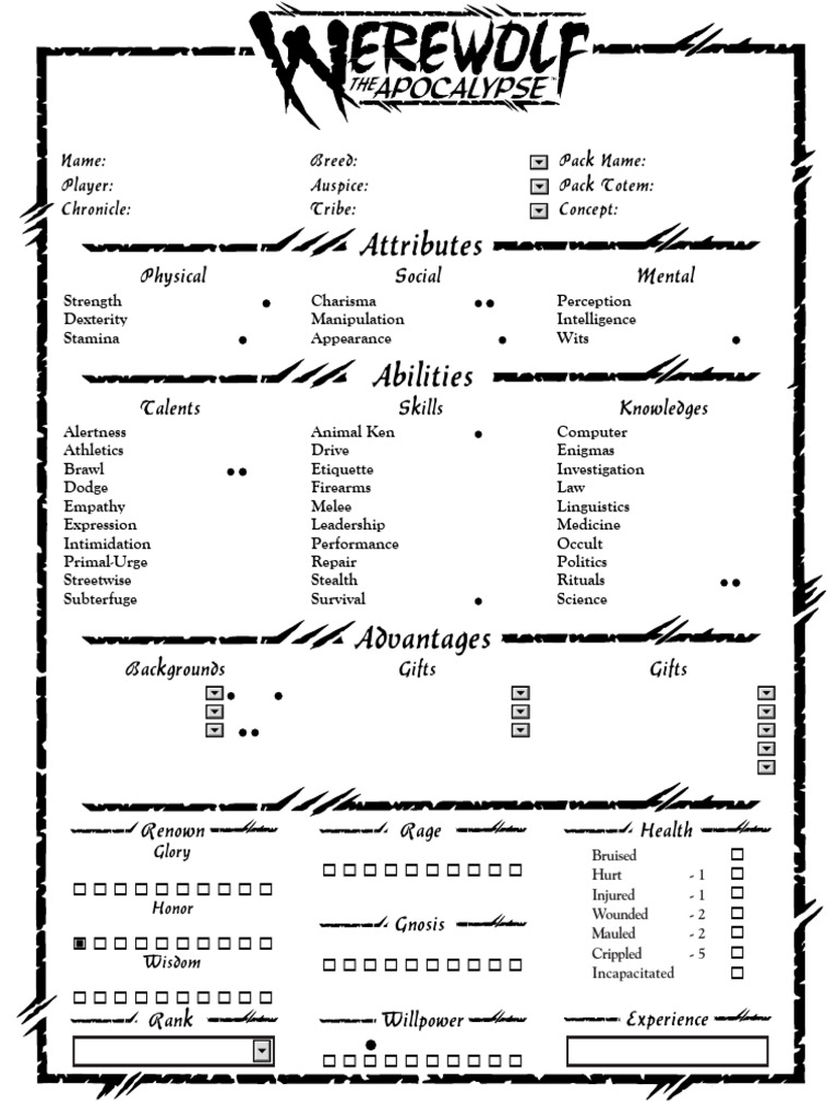 Werewolf 2nded 2-Page Editable | PDF